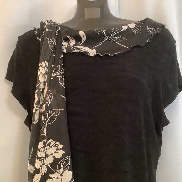 Marallis Collection Top Skirt Scarf Women’s Large Slinky Floral Black/White - Picture 3 of 12